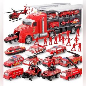 JOYIN 25 in 1 Fire Truck Vehicle Toy Set with Mini Rescue Emergency Crew